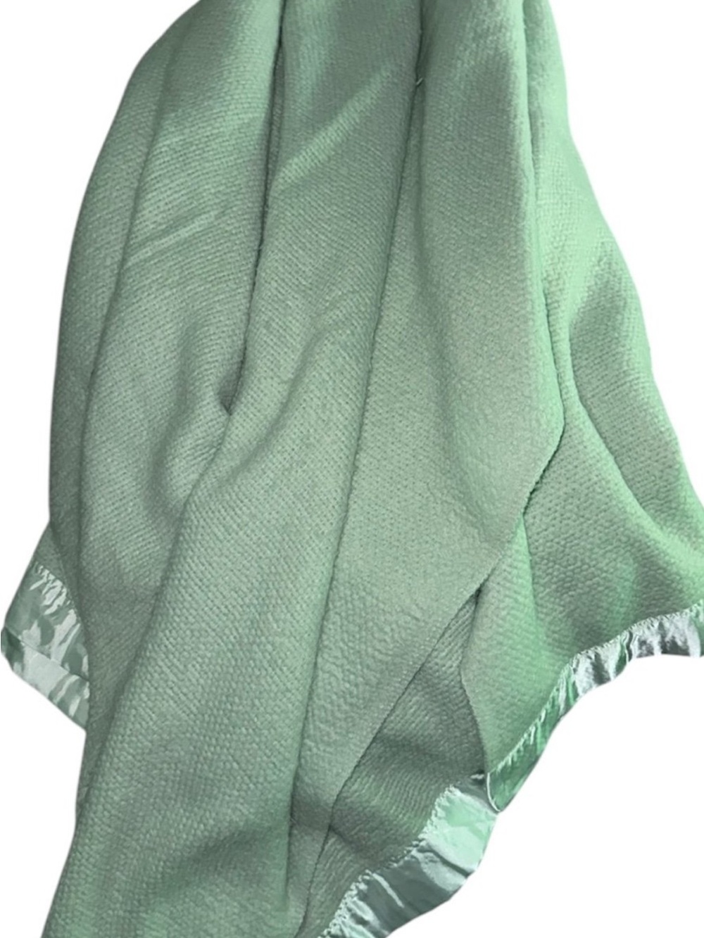 Soft Sage Green/ Mint Green Waffle Blanket with Satin Edging - Picture 7 of 12